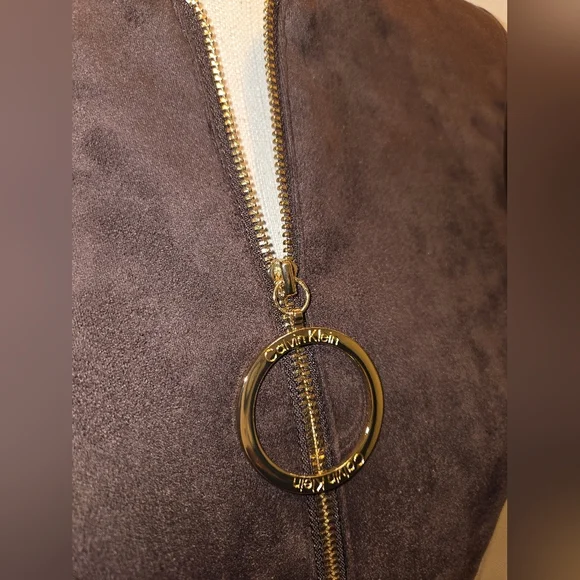 Calvin Klein Faux Suede O Ring A Line Midi Dress Womens Size 6 Chocolate Brown - Picture 2 of 11